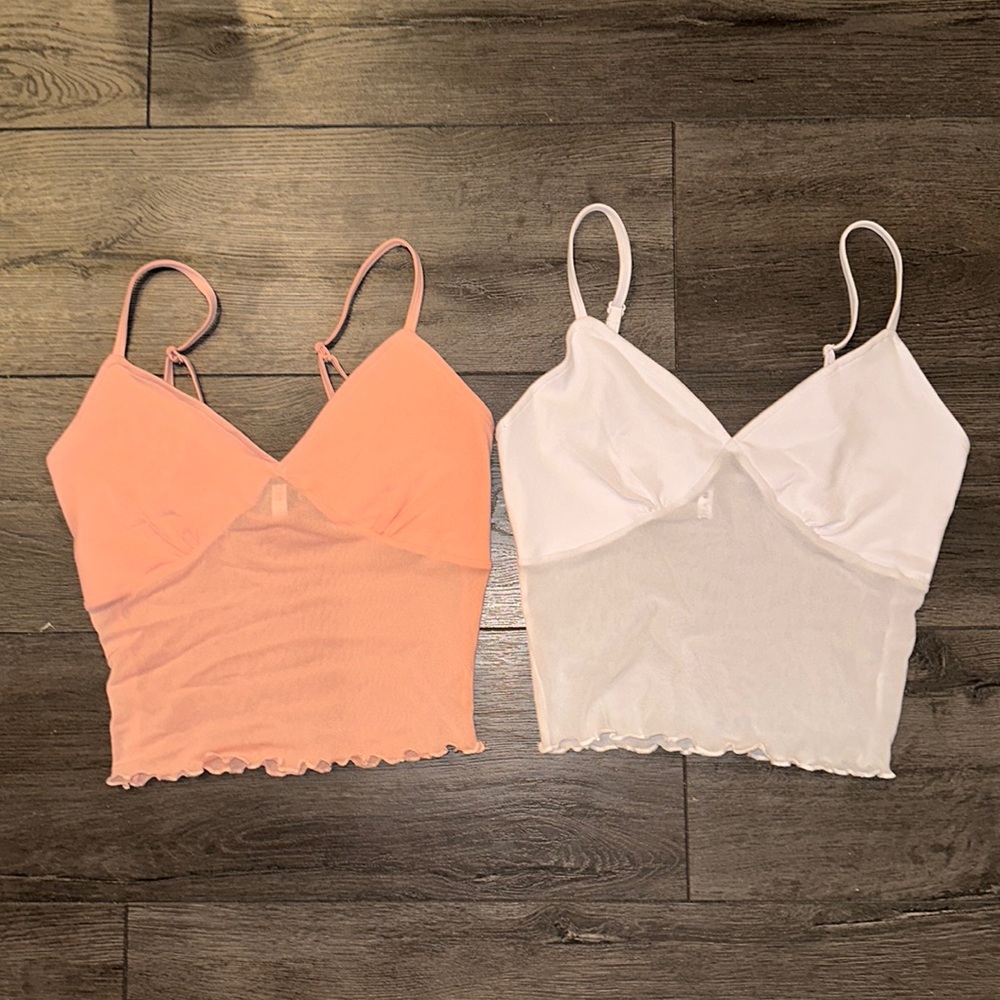 White and Peach mesh tank top set